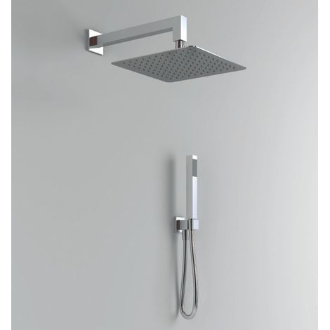 Kit doccia quadro 25x25 cm completo soffione braccio presa acqua doccetta laccio tipo di accessorio soffione 2 mm spessore - confezione 1 (1/2)