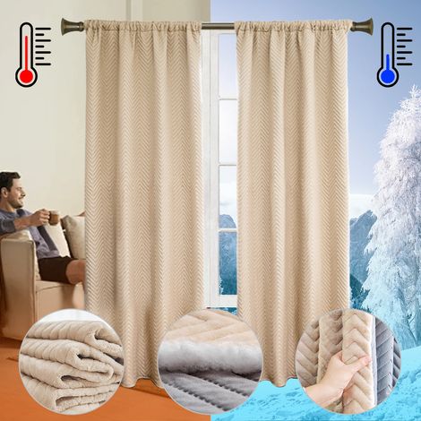 ROSNEK Rideau occultant thermique phonique 3 couches 140 x 265 cm, panneau isolant en flanelle, Beige (1/5)