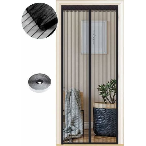 BRAVIX Moustiquaire Magnétique pour Portes, Différentes Tailles, 90 x 210cm , Puissants Aimants, Fermeture Automatique, de Porte Rideau Couloirs Patio Sans Perçage, Bandes Noires (1/5)