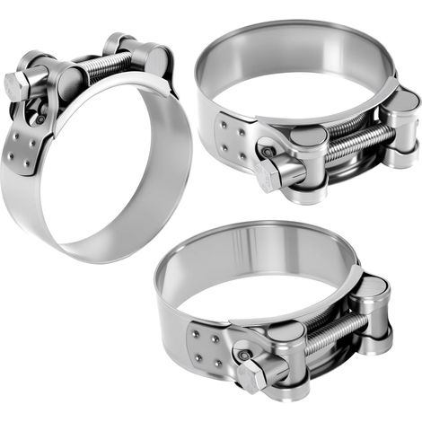 3PCS Collier Echappement 60-63mm, Acier Inoxydable 304, Moto Collier de Serrage Tuyau d'échappement, Ventilation et Raccords Tubulaires, Accessoires de Tuyaux D'échappement (1/5)