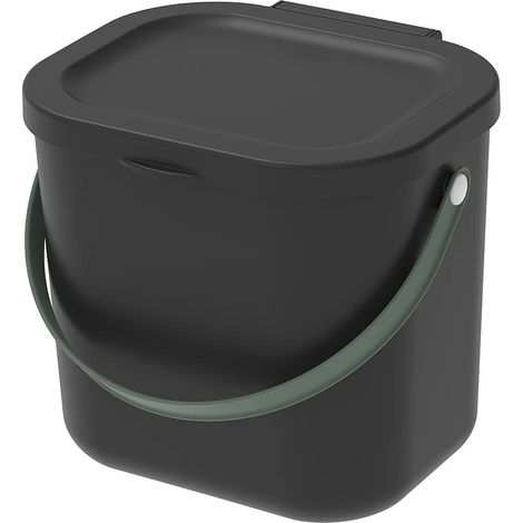 Rotho Albula Bidone Organico Coperchio per la Cucina, Plastica (PP Riciclato), Nero, 6l, Kunststoff recycelt, (23,5 x 20,0 x 20,8 cm) (1/3)