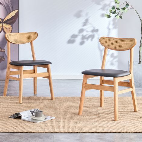 GagaLot de 2 chaises salle à manger rotin et bois (1/5)