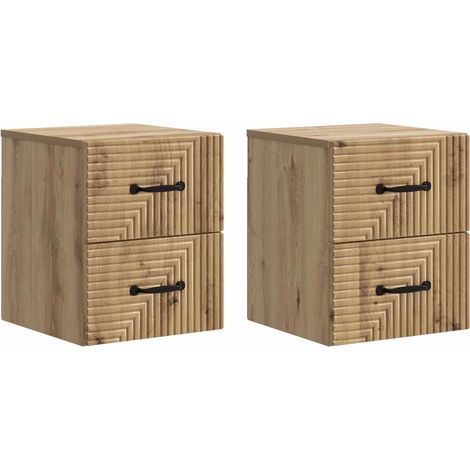 Mesita de Noche de Pared con cajón 2 pcs Roble Artesanal vidaXL