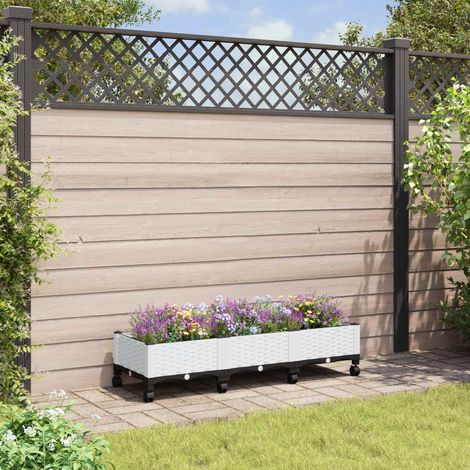 vidaXL Gartenpflanzer mit Rädern Weiß 120 x 40 x 33 cm PP (1/5)