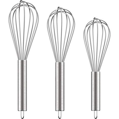 3 piezas, Batidor de huevos, Batidor de huevos manual, 8 pulgadas + 10 pulgadas + 12 pulgadas, Batidora de crema, plateado, acero inoxidable (1/5)