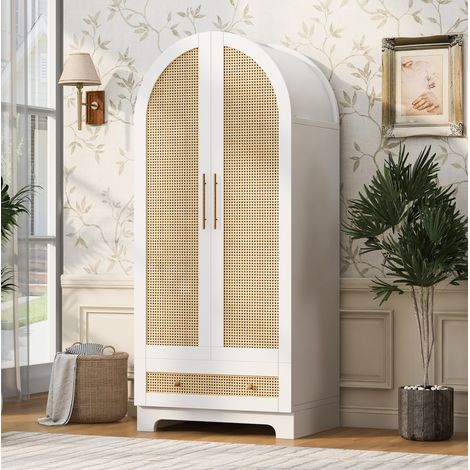 Armadio 70 x 55 x 170 cm a doppia anta, 2 cassetti, ripiano, bianco HAVRYA (1/5)