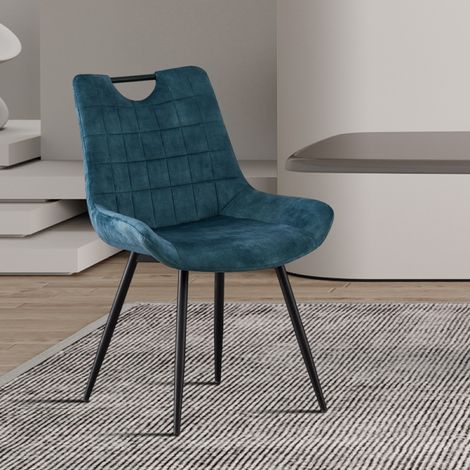 Chaise de salle à manger en velours bleu MARINA (lot de 2) (1/5)