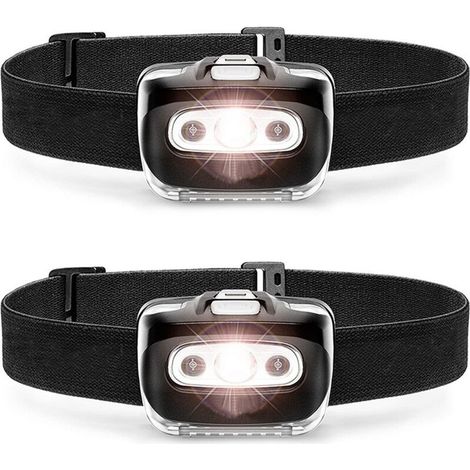 220lm Paquet de 2 phares LED – Phare de camping extérieur avec sangle de tête réglable – Phare léger 7 modes IPX5 étanche (1/3)