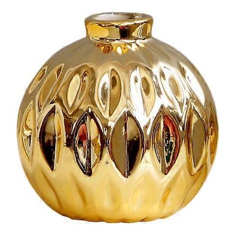 Petit vase en céramique, décor floral en relief avec motif de lèvres de poisson, artisanat et décoration intérieure (doré) (1/5)