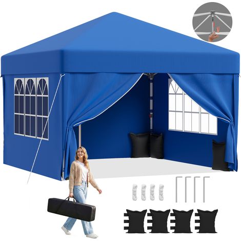Tonnelle Pliable 3x3m à Montage Rapide Pop up Tonnelle Assemblage en 1 Minute Hauteur Réglable Stable au Vent & Imperméable, Bleu (1/5)