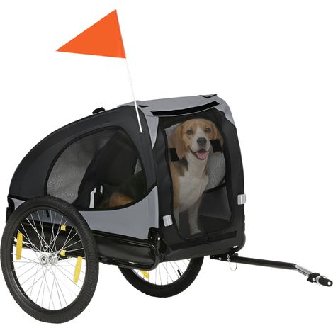 Remorque de vélo pour chien - PawHut - fenêtres en maille, réflecteurs et drapeau de sécurité - 140 x 71 x 83 cm - noir