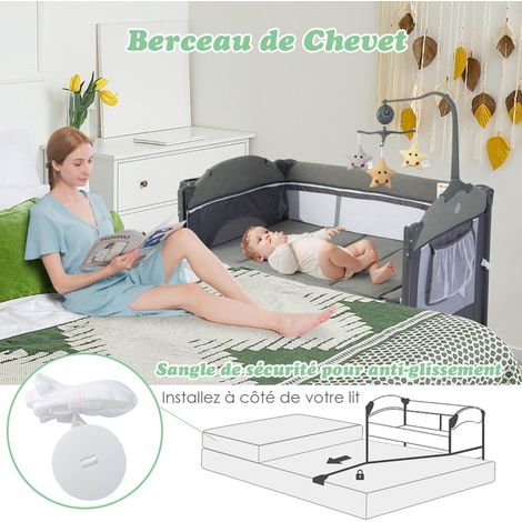 5 in 1 Baby Travel Cot with Mattress and Changing Table Convertible Baby Bed with 4 Adjustable Heights 5-10° Shaking Load 15kg for Baby 0-9 Months Green (1/5)