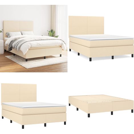 Boxspringbett mit Matratze Creme 140x200 cm Stoff - Boxspringbett - Doppelbett - Cremefarbenes Bett - Betten Mit Kopfteil - Federkernmatratze - Home & Living (1/5)