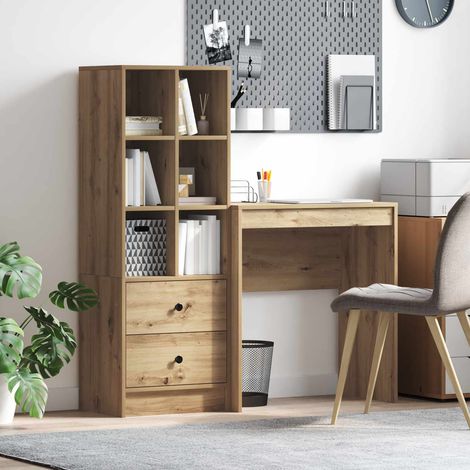 Escritorio con cajón con estante 2 pcs Roble artesanal