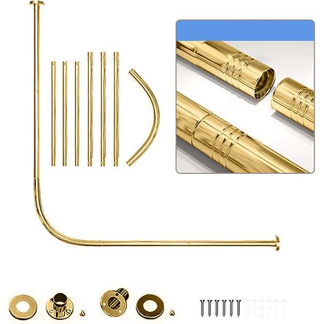Barre de rideau de douche incurvée en acier inoxydable, télescopique, support de séparation de salle de bain, 150-180 cm (Doré) (1/4)