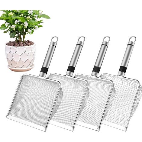 Bodensieb – Schaufelsieb, Kompostsieb – Gartenarbeit, Komposttrennung – Ergonomisches Edelstahlsieb – 29 x 14 x 10 cm – Silber (1/5)
