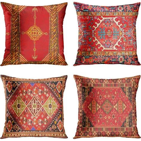 4PCS Housse de Coussin Rouge Orientale Turque - Décoration d'intérieur - Style Tribal Ethnique Persan - pour Salon, canapé, Sofa, 45 x 45 cm (1/4)
