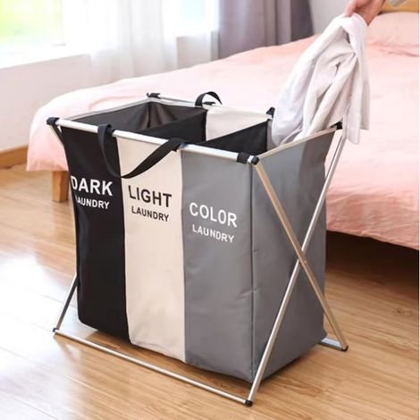Foldable Laundry Basket in Oxford Fabric, Clothes Basket with 3 (1/4)