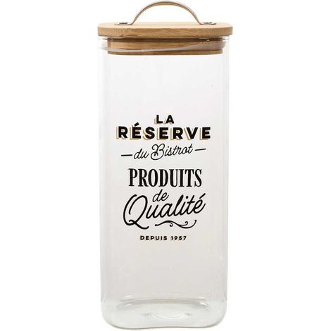 Bocal de 1,5L en verre avec couvercle en bambou style bistrot (1/4)