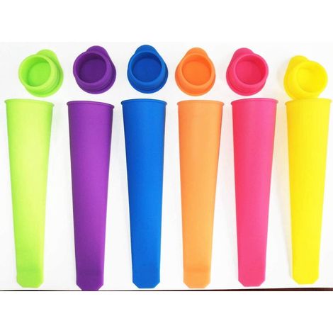 Set mit 6 Silikon-Eiswürfelformen für Eis am Stiel in verschiedenen Farben