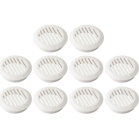 10x Rejilla de ventilación redonda de plástico, diámetro de hueco 50 mm, altura 12,5 mm, cubierta protectora de techo, pared, carpintería, color blanco (1/3)