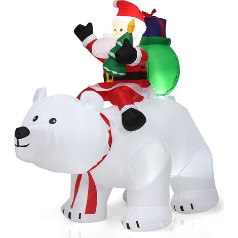 Babbo Natale Gonfiabile su Orso, Testa Girevole, Decorazione Natalizia, con Poliestere Impermeabile e Luci LED (1/5)
