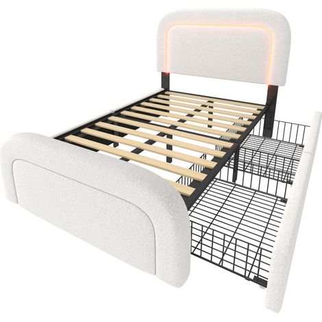 Polsterbett 90x200 cm mit LED, USB-C, 2 Schubladen und Lattenrost, weiß MODENUIT (1/5)