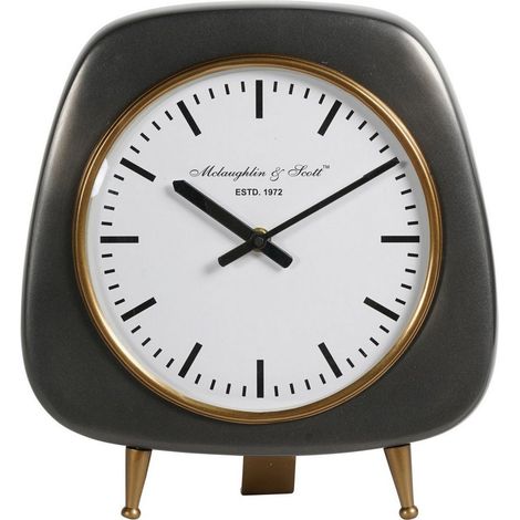 Mid Century Style Table Clock Large - Aluminium/Stainless Steel - L6 x W26.5 x H27.7 cm - Charcoal Grey/Gold