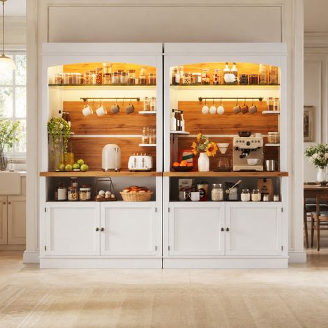 Set aus 2 hohen Schränken mit LED-Beleuchtung, 184 cm, Weiß, MDF und Metall (1/5)