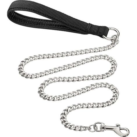 Laisse pour Chien en Métal Robuste, Chaîne de Laisse pour Animal de Compagnie à L'épreuve de La Mastication avec Poignée Rembourrée Douce pour Chiens de Grande et Moyenne Taille, 1.6mmx120cm (1/4)