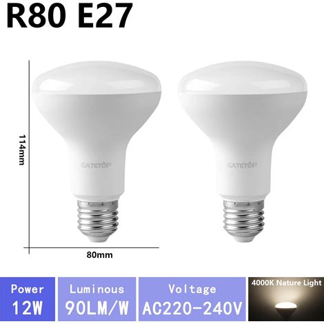 (R80 4000K, AC220V-240V) 2 ampoules LED, AC220V, adaptées à l'éclairage de salle de bain. (1/5)