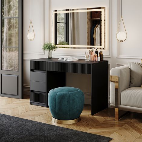 Tocador Omira, Negro, 120 cm con espejo LED, Vicco