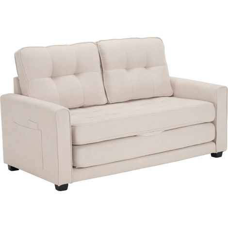 Sofá cama doble plegable, cojines con bolsillos laterales, tela de lino beige, ideal para espacios pequeños, habitaciones de invitados y oficinas en casa. (1/5)