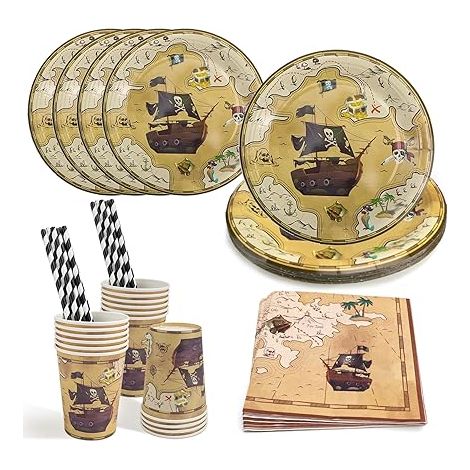 assiettes de fête en carton pour anniversaire d'enfant, couverts, avec serviettes, tasses, pailles (1/5)