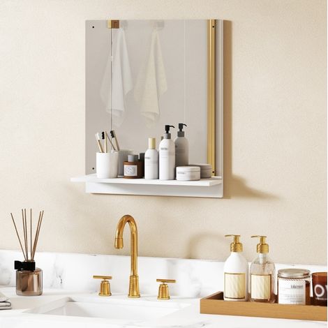 Espejo de baño 50x14x60 cm blanco acrílico con estante, ahorro de espacio – MEUBLIV (1/5)