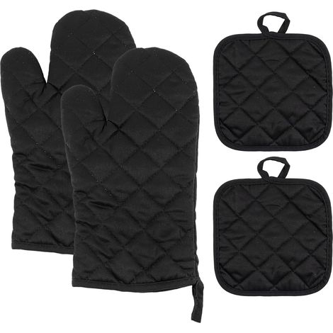 Juego de 4 manoplas para horno + agarraderas de algodón resistente al calor – para cocinar, hacer barbacoas y hornear. (1/5)