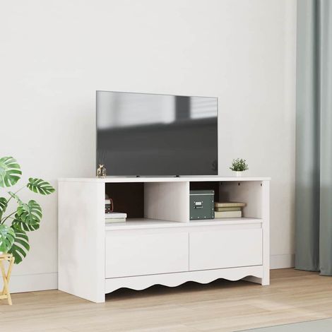 Meuble TV-Banc TV-Meuble Télé Drammen Blanc 99 x 43 x 55 cm Bois de pin massif (1/5)