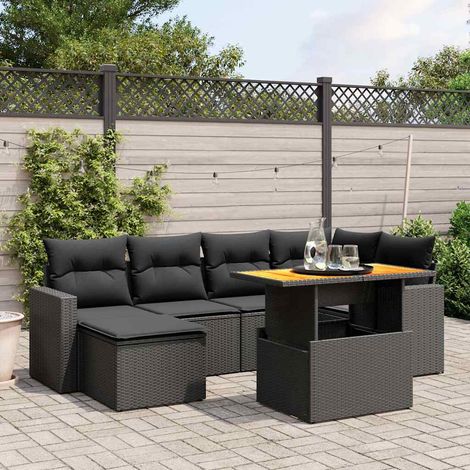 Salon de jardin 7 pièces avec coussins, résine tressée noire et table relevable, 62kg - PANGIVO (1/3)