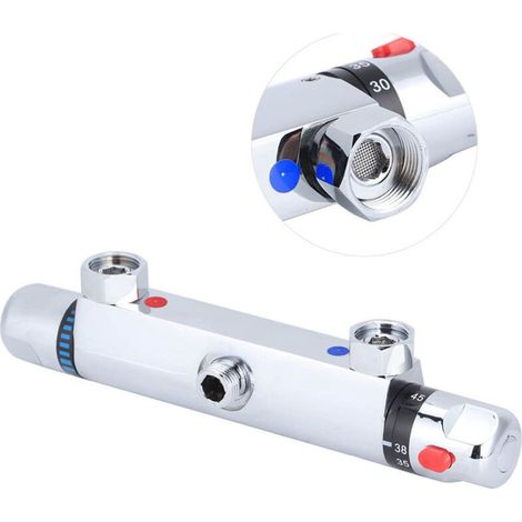 SJLERST Robinet mitigeur thermostatique pour baignoire/douche à fixation murale - En laiton chromé - Robinet anti-brûlure - Accessoire de salle de bain - Température constante intelligente (1/5)