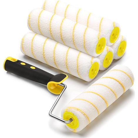 Rouleau de Peinture, 6 Pcs Kit Rouleau à Peinture, 5 Pcs Pinceaux de Peinture Rouleaux（18cm）+ 1 Poignée, Ensemble de Peintre, Rouleau et Recharge Pour le Mur et le Plafond Antigoutte. (1/5)
