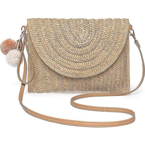 Sac à bandoulière en paille Sac à bandoulière Ladies Summer Beach Envelope Wallet R (1/3)