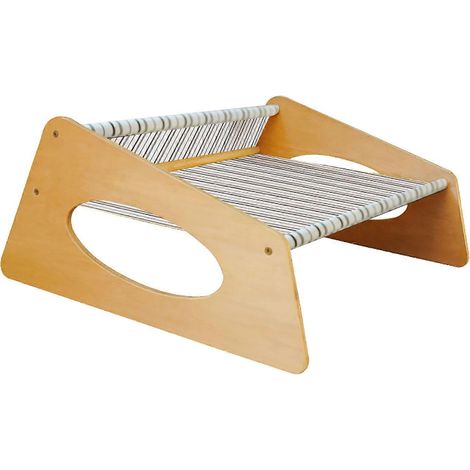 Lit surélevé pour chat, amovible, respirant, hamac en bois stable pour chats de taille moyenne, toutes saisons, motif rayé (1/3)