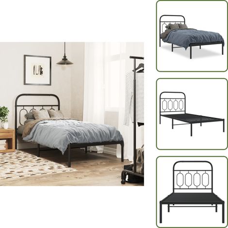 Cadre de lit métal sans matelas avec tête de lit noir 90x190 cm - Cadre De Lit - Lit Double - Lit Metal - Lit Noir - Meuble Chambre (1/5)