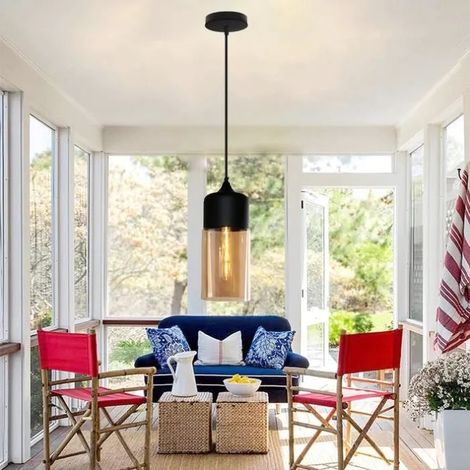 kawoo Lampe Suspension Vintage,Lustre Luminaire Industrielle Retro en Verre Style Compagne pour Salon Chambre (1/4)