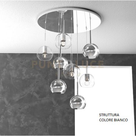 SOSP. BIANCO TONDA 8 LUCI VETRI TUTTI PICCOLO (4X TR+ 4X CR) 1155BI-S8 TP-TC