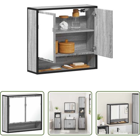 vidaXL Holzwerkstoff Schrank - Bad-Spiegelschrank Grau Sonoma 65x20x60 cm Holzwerkstoff (1/5)