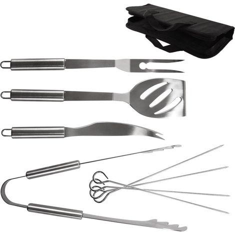 Set di utensili per barbecue in acciaio, in custodia, composto da 9 pezzi. (1/3)