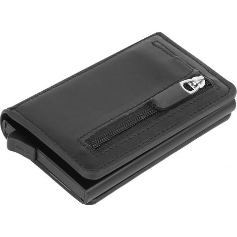 Portefeuille anti-vol noir en cuir PU unisexe, sac à cartes RFID avec protection contre le vol, étui portable pour cartes et monnaie