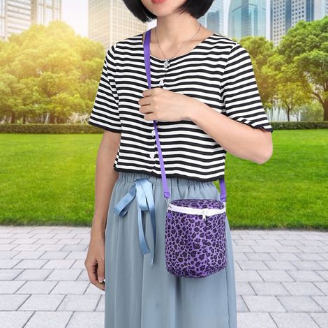 Grand sac de transport portable en peluche courte pour hamster, hérisson, cochon d'Inde, léopard violet, à une seule épaule. Sac de couchage chaud pour les déplacements. (1/5)