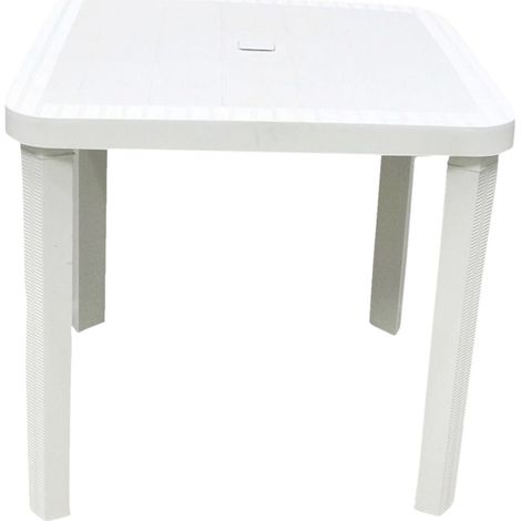 TRADE SHOP - Tavolo Quadrato Da Giardino Bianco 80x80cm In Plastica Arredo Spazio Esterno 008007 -